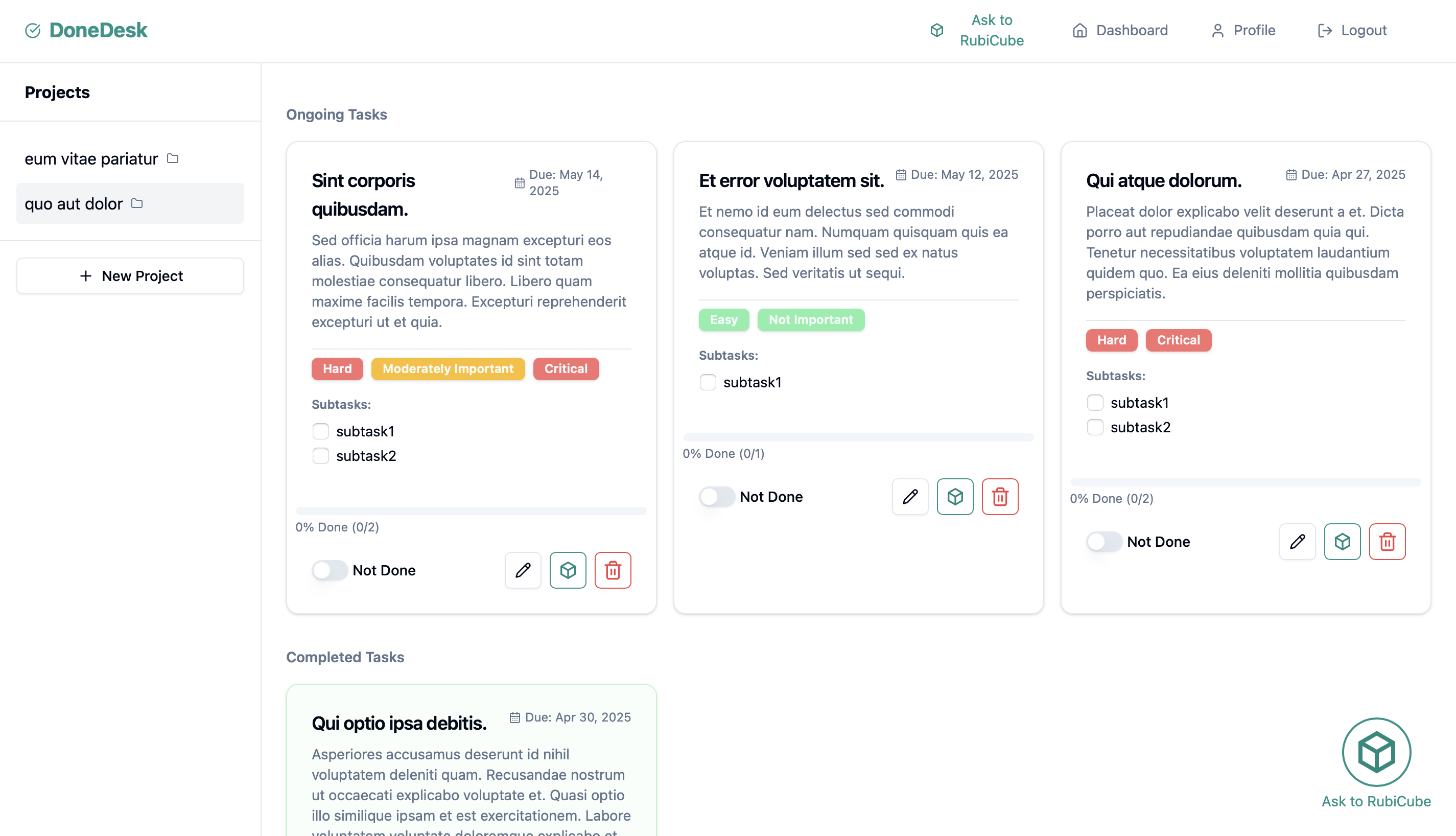 DoneDesk Dashboard Preview 1