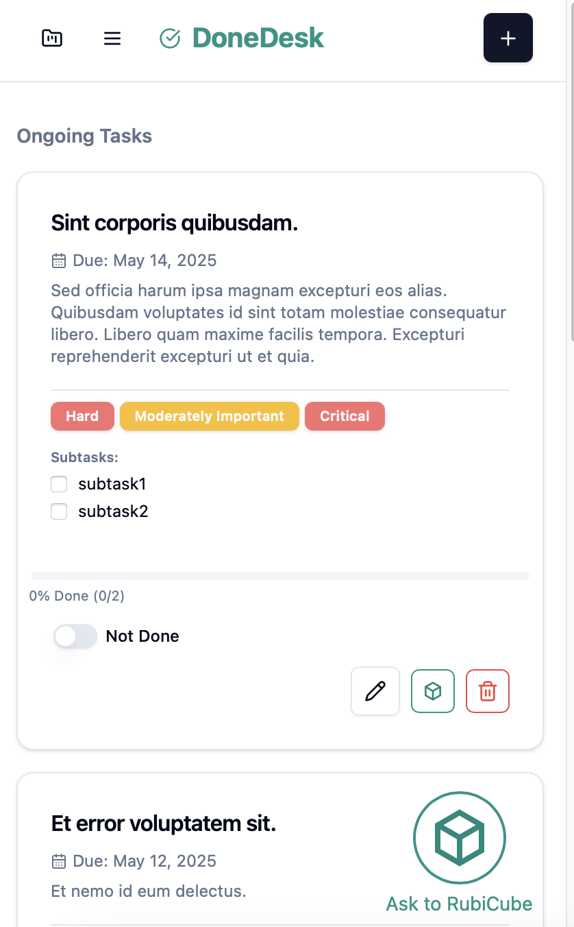 DoneDesk Mobile View 1